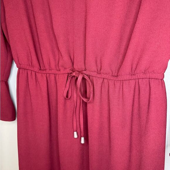 Maurice’s Maroon V-neck Tie Waist Bell Sleeve Midi Dress size Medium‎ - Picture 4 of 5